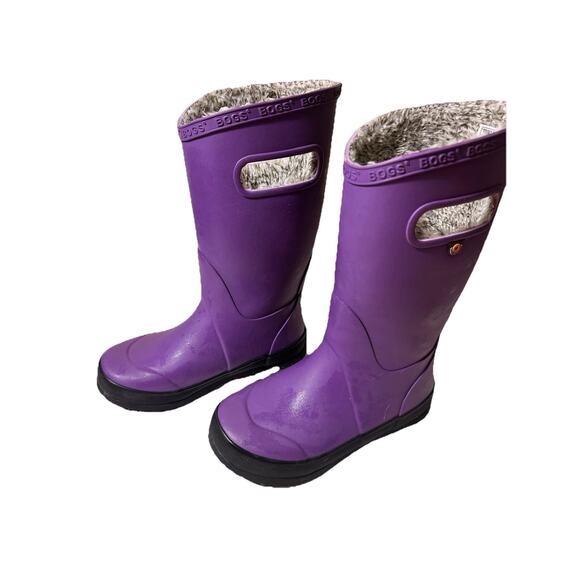 Bogs Youth Metallic purple Rain Boots Faux Fur Shoes Size Youth 13/ Size 2 Mint - Picture 9 of 9